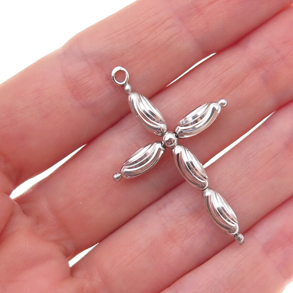 925 Sterling Silver Cross Beaded Charm Pendant